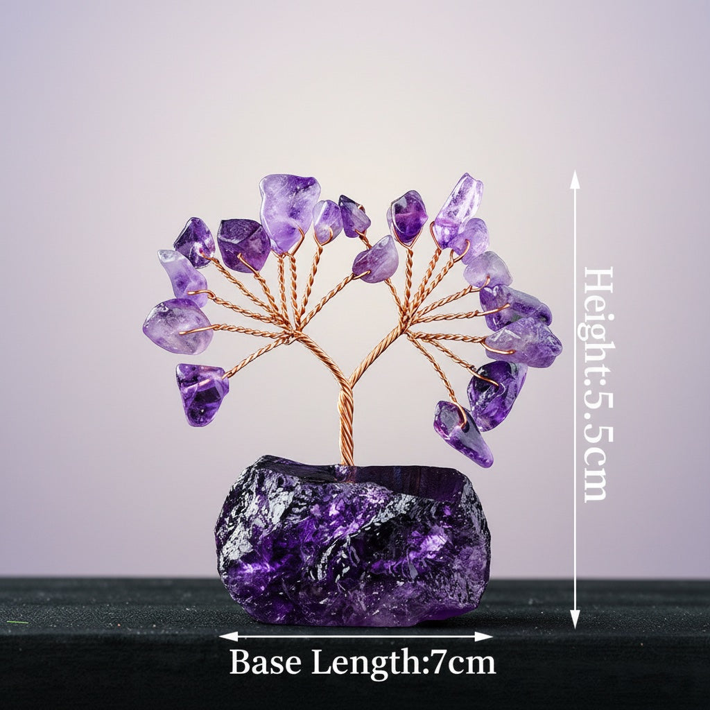 Natural crystal tree mini raw stone base, feng shui decoration