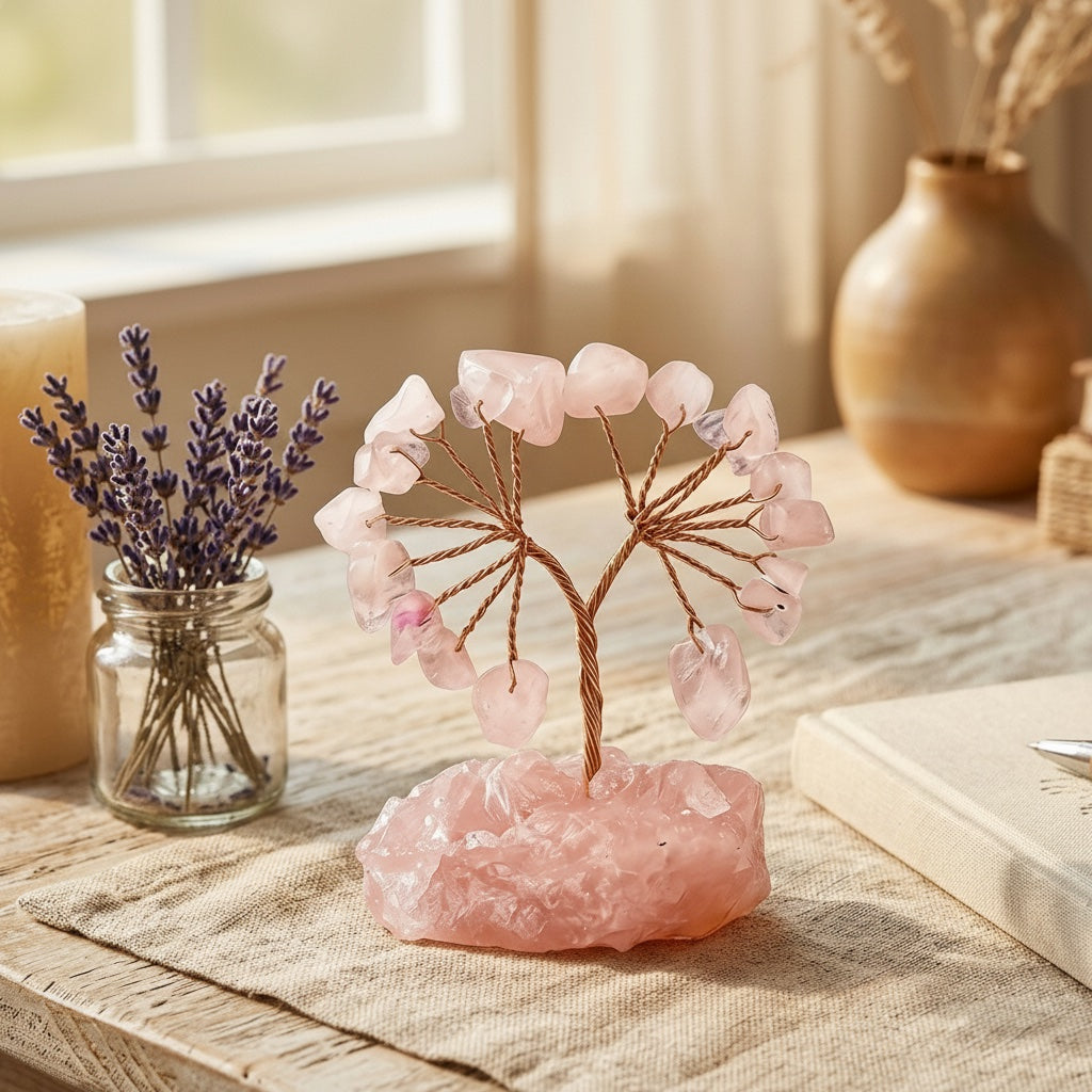 Natural crystal tree mini raw stone base, feng shui decoration