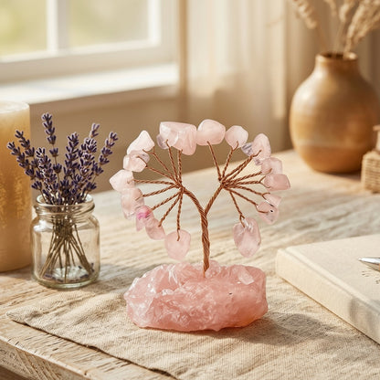 Natural crystal tree mini raw stone base, feng shui decoration