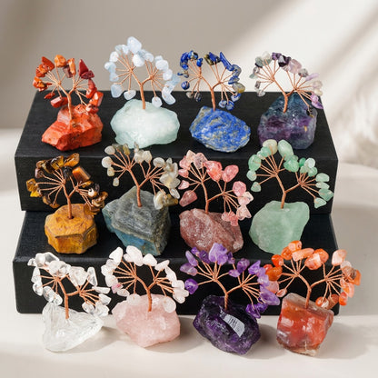 Natural crystal tree mini raw stone base, feng shui decoration