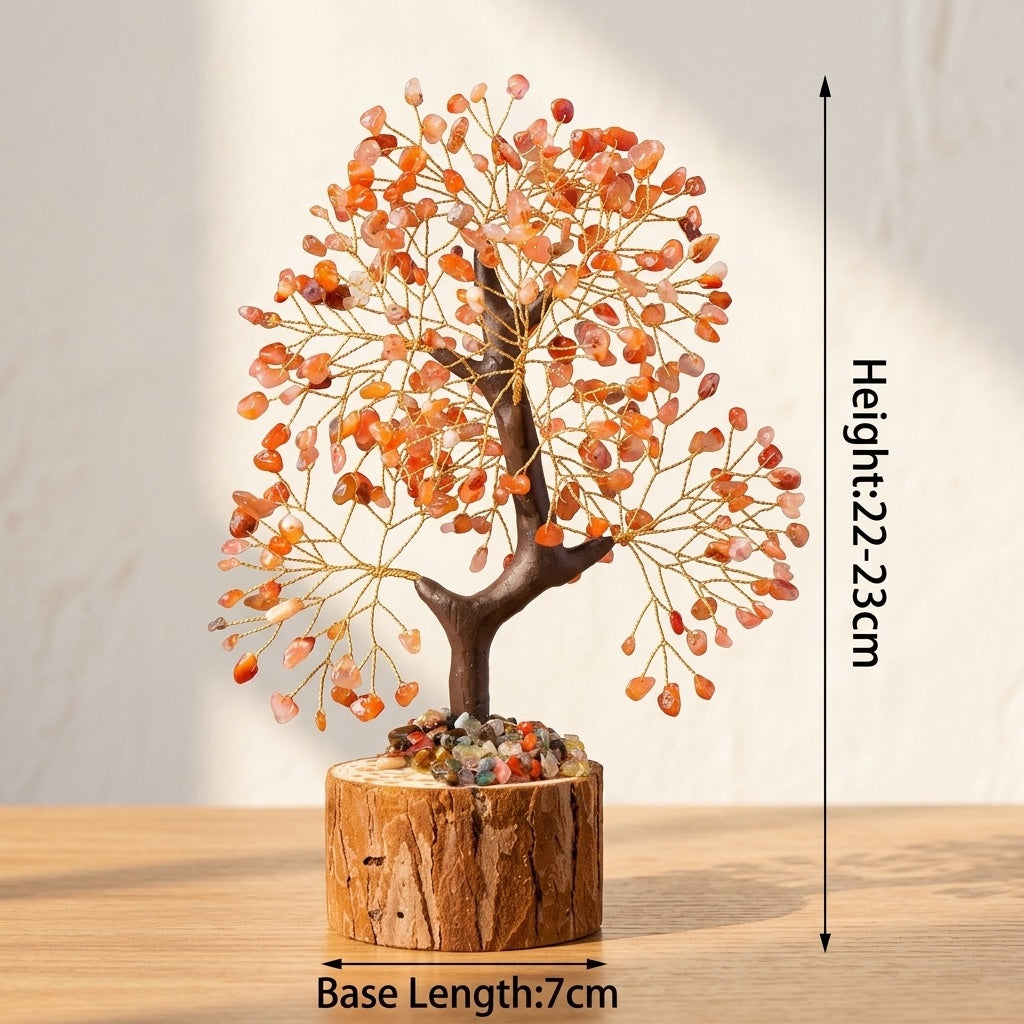 Natural crystal tree with wood stump base, feng shui decoration