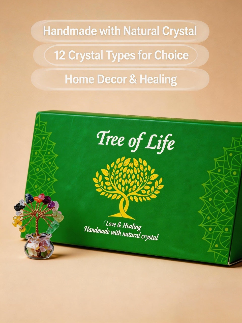 Natural mini treasure bowl crystal tree gift set, home bedroom decor