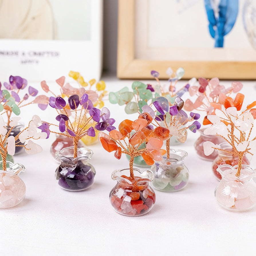 Natural mini treasure bowl crystal tree gift set, home bedroom decor