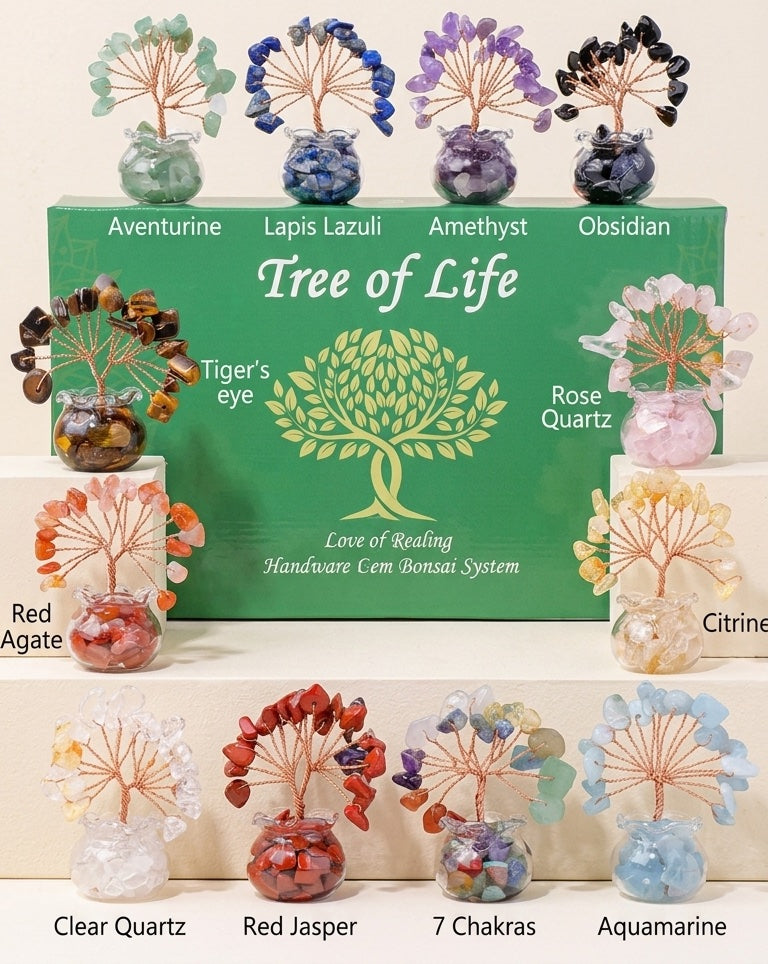 Natural mini treasure bowl crystal tree gift set, home bedroom decor