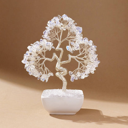 Natural opal crystal tree with ceramic base, feng shui decoration