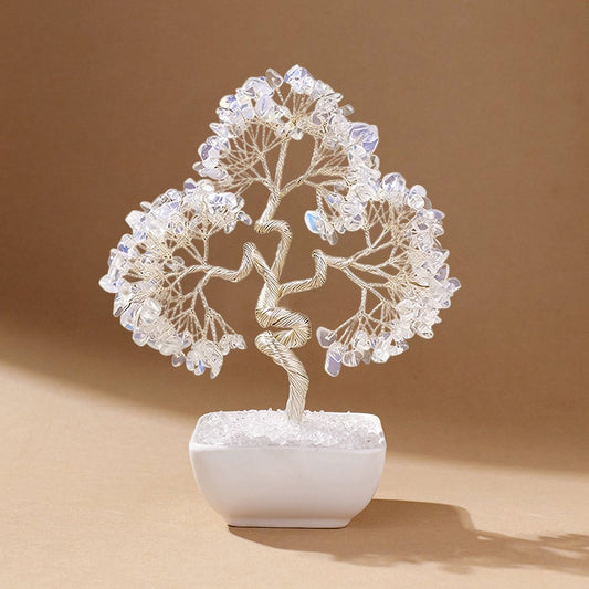 Natural opal crystal tree with ceramic base, feng shui decoration