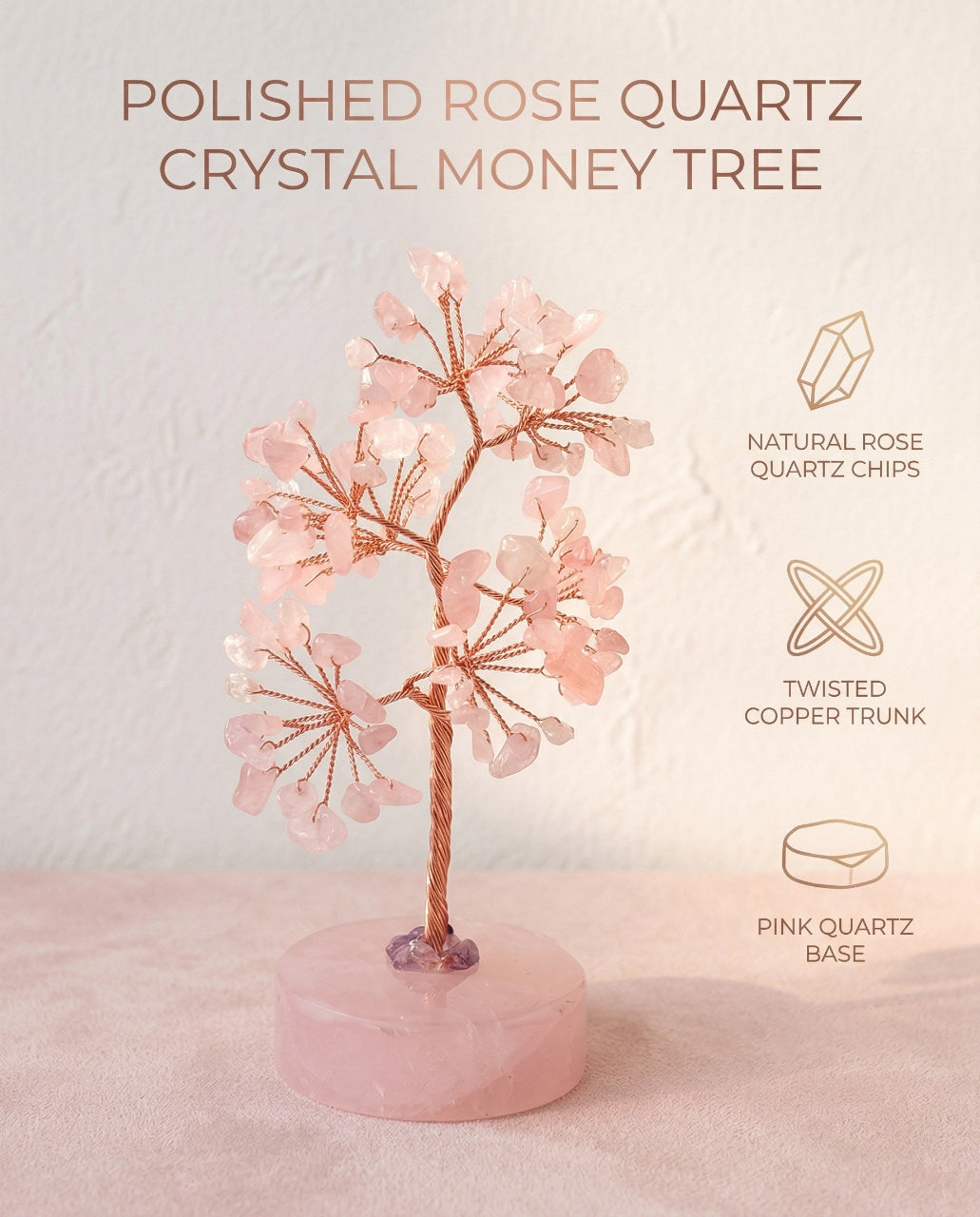 Rose Quartz Crystal Lucky Tree, Love & Healing Bedroom Decoration