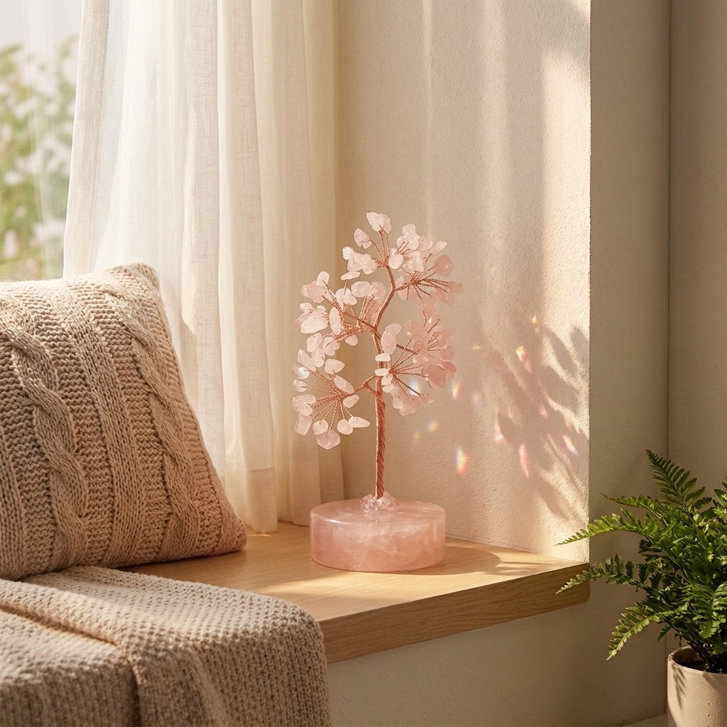 Rose Quartz Crystal Lucky Tree, Love & Healing Bedroom Decoration