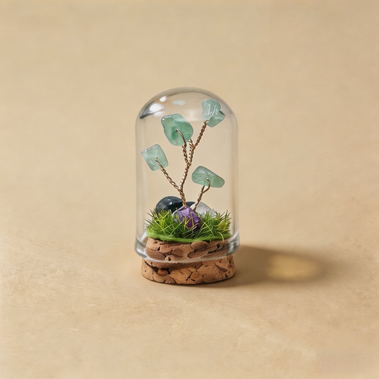 Natural green aventurine crystal tree mini terrarium, feng shui decoration