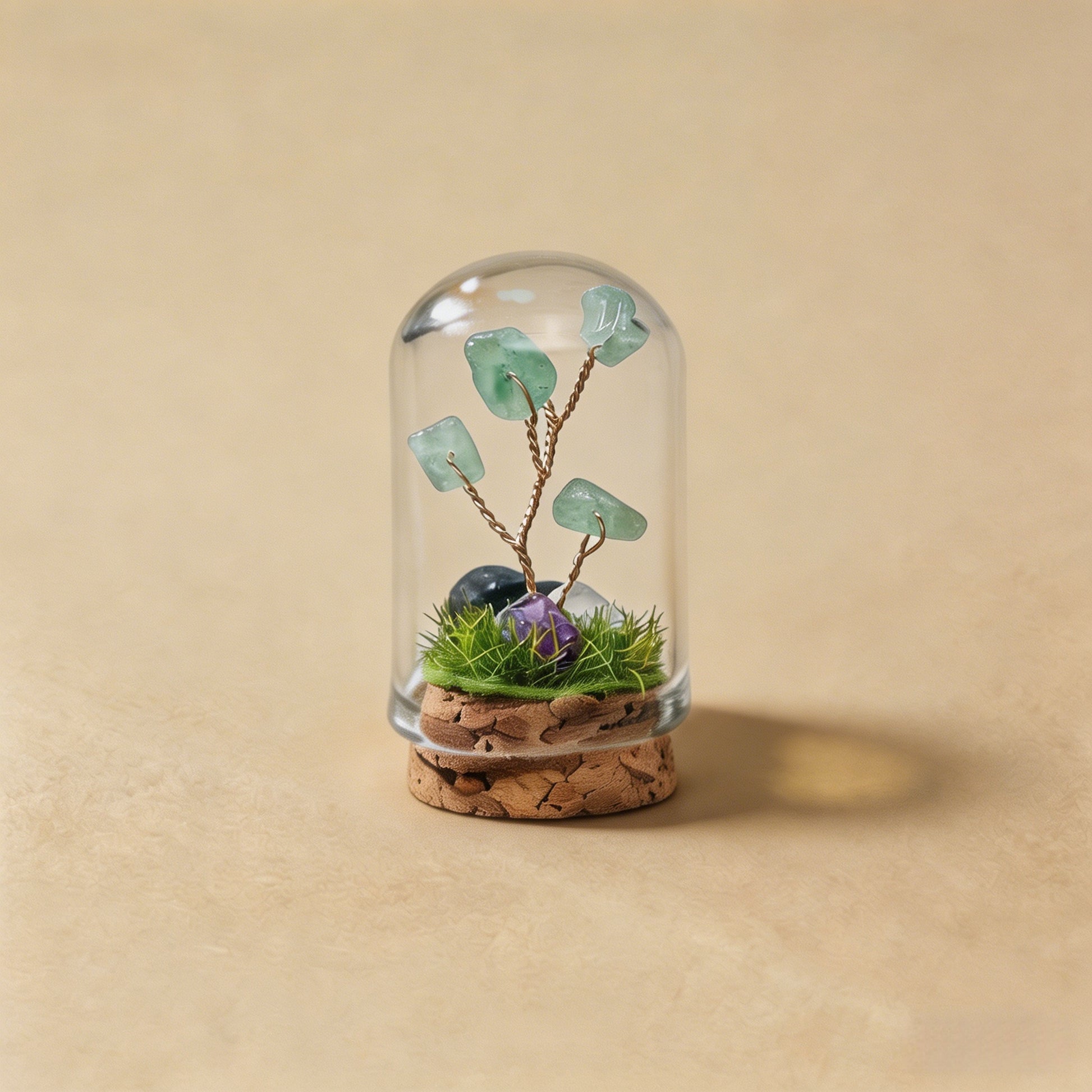Natural green aventurine crystal tree mini terrarium, feng shui decoration