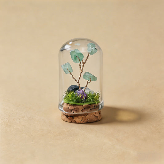Natural green aventurine crystal tree mini terrarium, feng shui decoration