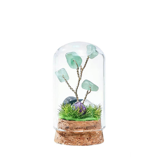 Natural green aventurine crystal tree mini terrarium, feng shui decoration