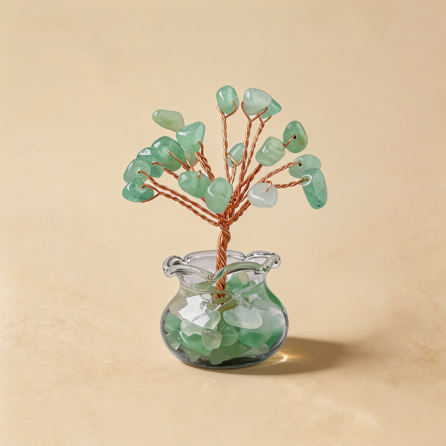Natural green aventurine crystal tree mini treasure bowl, feng shui decoration
