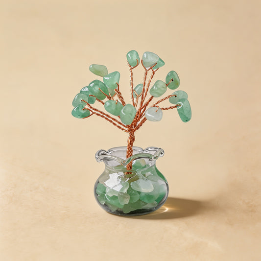 Natural green aventurine crystal tree mini treasure bowl, feng shui decoration