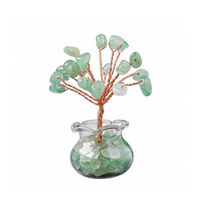 Natural green aventurine crystal tree mini treasure bowl, feng shui decoration