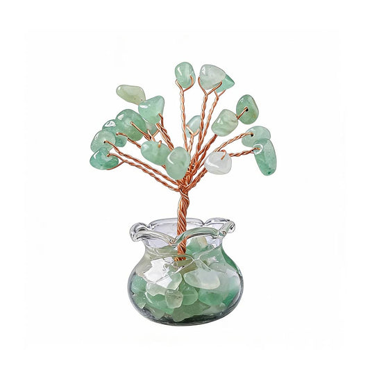 Natural green aventurine crystal tree mini treasure bowl, feng shui decoration