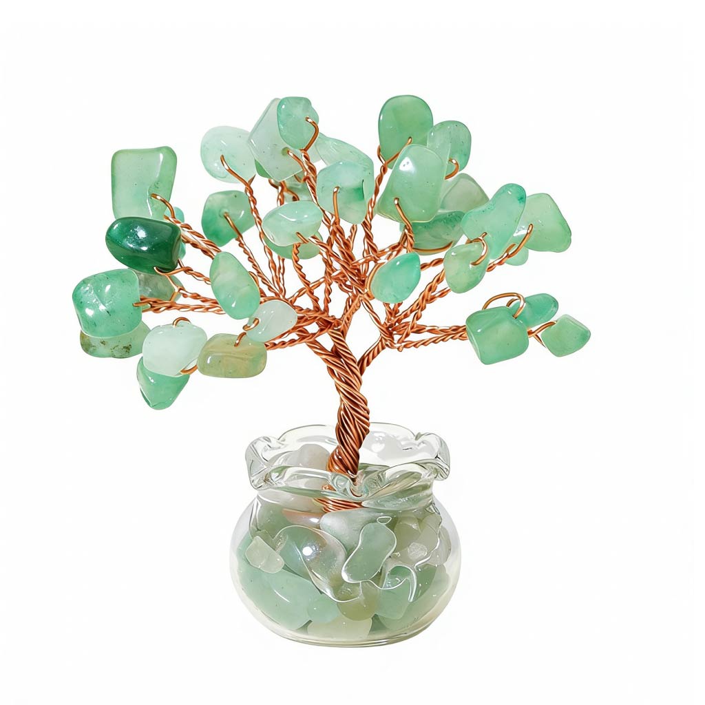 Natural green aventurine crystal tree mini treasure bowl, feng shui decoration