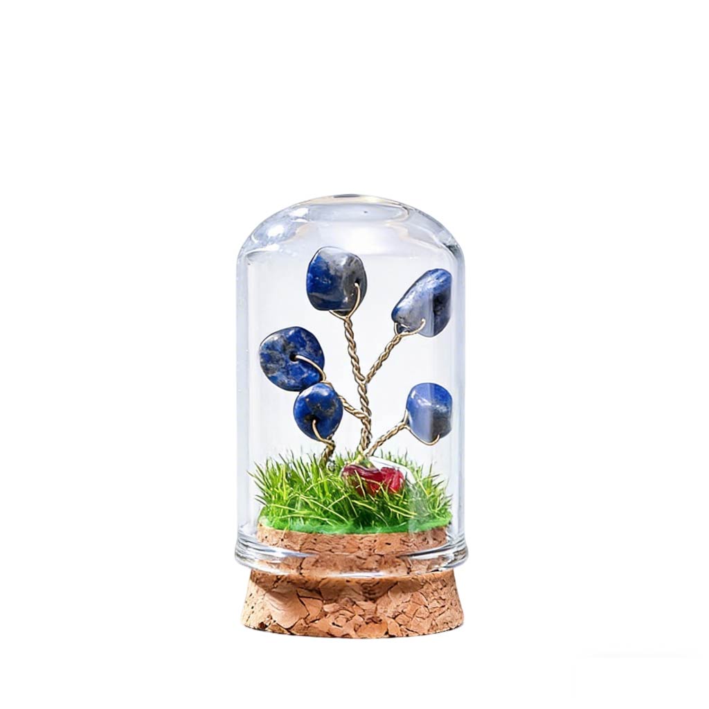 Natural lapis lazuli crystal tree mini terrarium, feng shui decoration