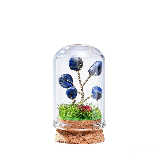 Natural lapis lazuli crystal tree mini terrarium, feng shui decoration
