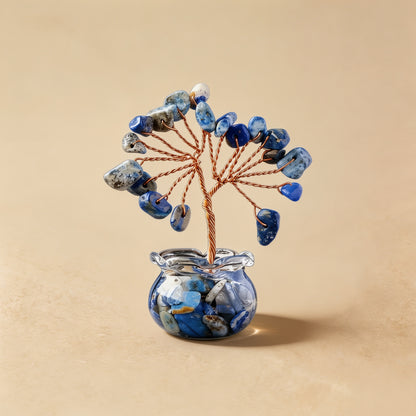 Natural lapis lazuli crystal tree mini treasure bowl, feng shui decoration