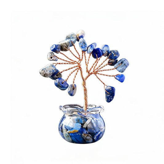Natural lapis lazuli crystal tree mini treasure bowl, feng shui decoration