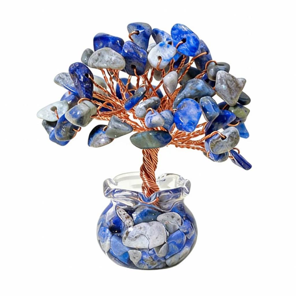 Natural lapis lazuli crystal tree mini treasure bowl, feng shui decoration