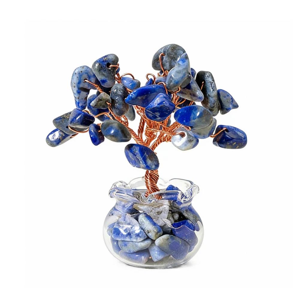 Natural lapis lazuli crystal tree mini treasure bowl, feng shui decoration