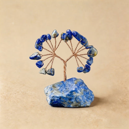 Natural lapis lazuli crystal tree mini raw stone base, feng shui decoration