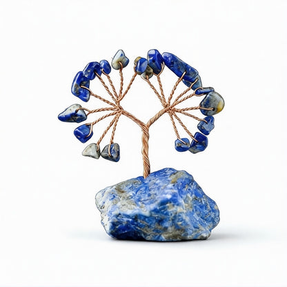 Natural lapis lazuli crystal tree mini raw stone base, feng shui decoration