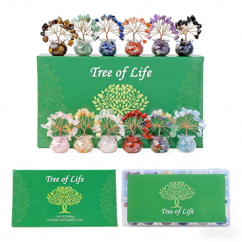 Natural mini treasure bowl crystal tree gift set, home bedroom decor