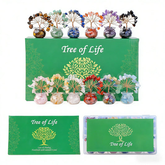 Natural mini treasure bowl crystal tree gift set, home bedroom decor