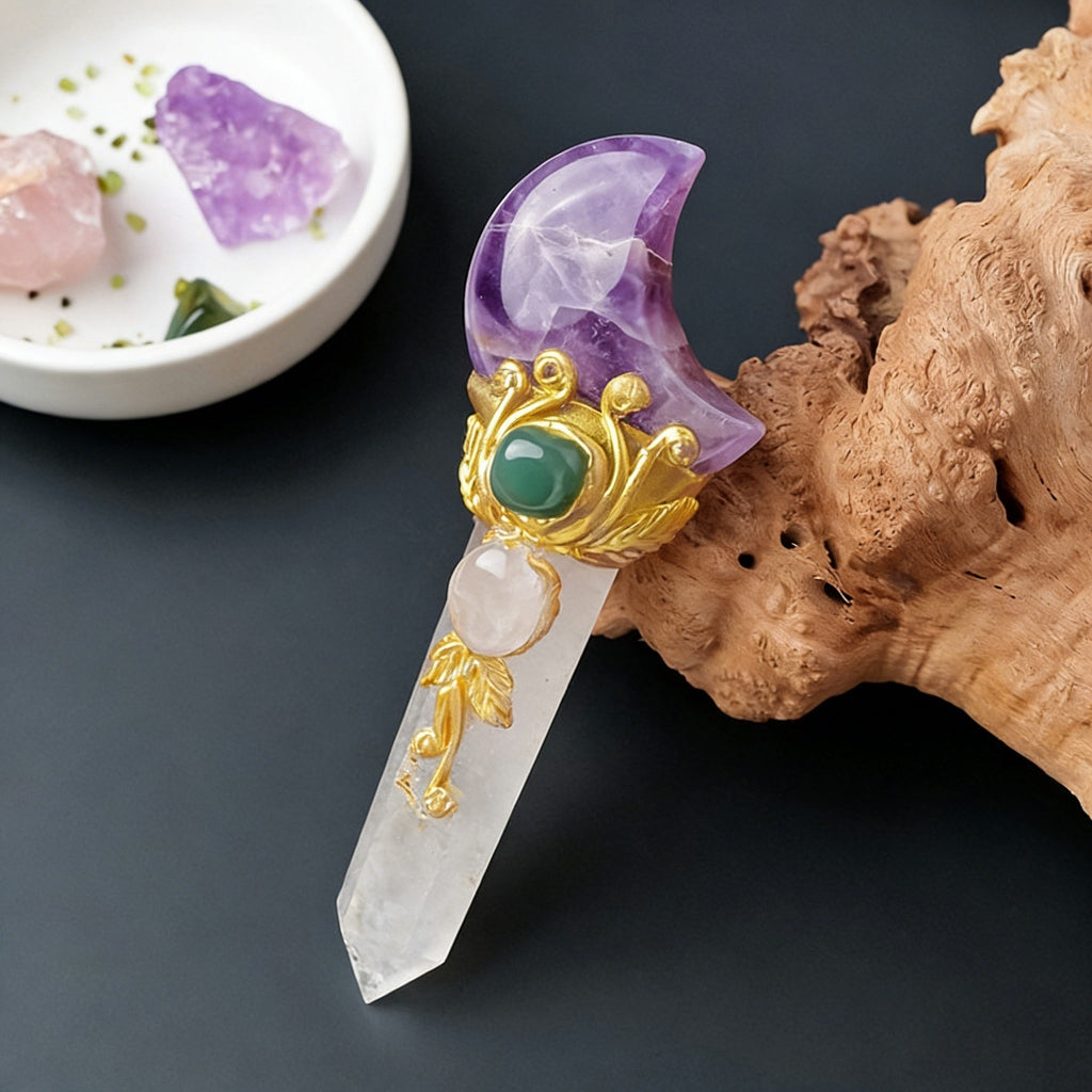 natural amethyst moon crystal wand 