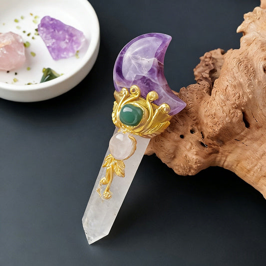 natural amethyst moon crystal wand 