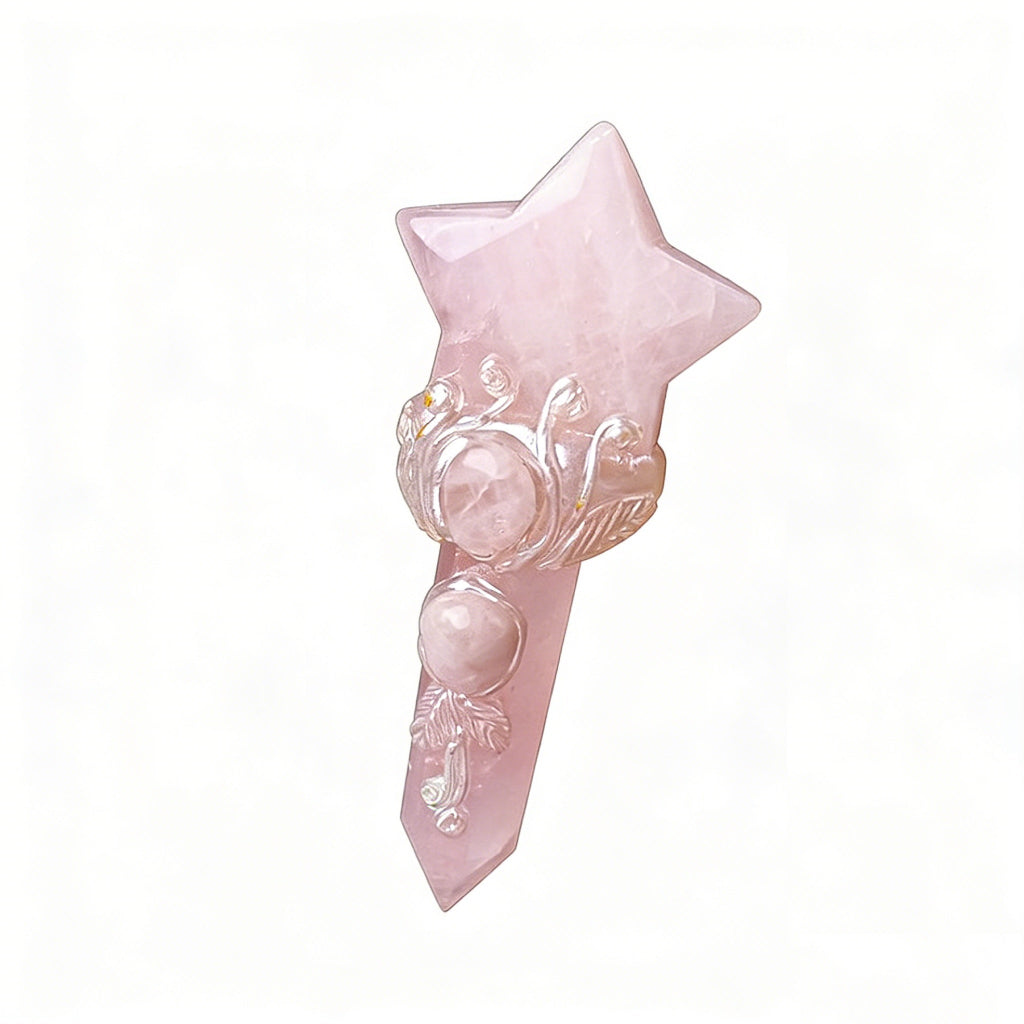 natural rose quartz star crystal wand 