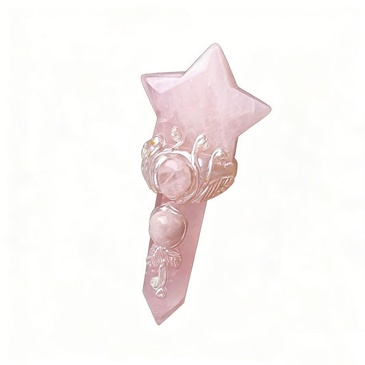 natural rose quartz star crystal wand 