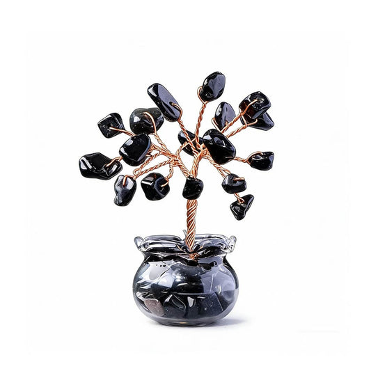 Natural obsidian crystal tree mini treasure bowl, feng shui decoration