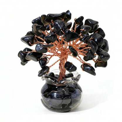 Natural obsidian crystal tree mini treasure bowl, feng shui decoration