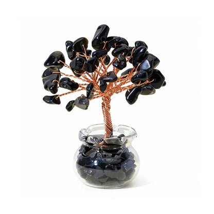 Natural obsidian crystal tree mini treasure bowl, feng shui decoration