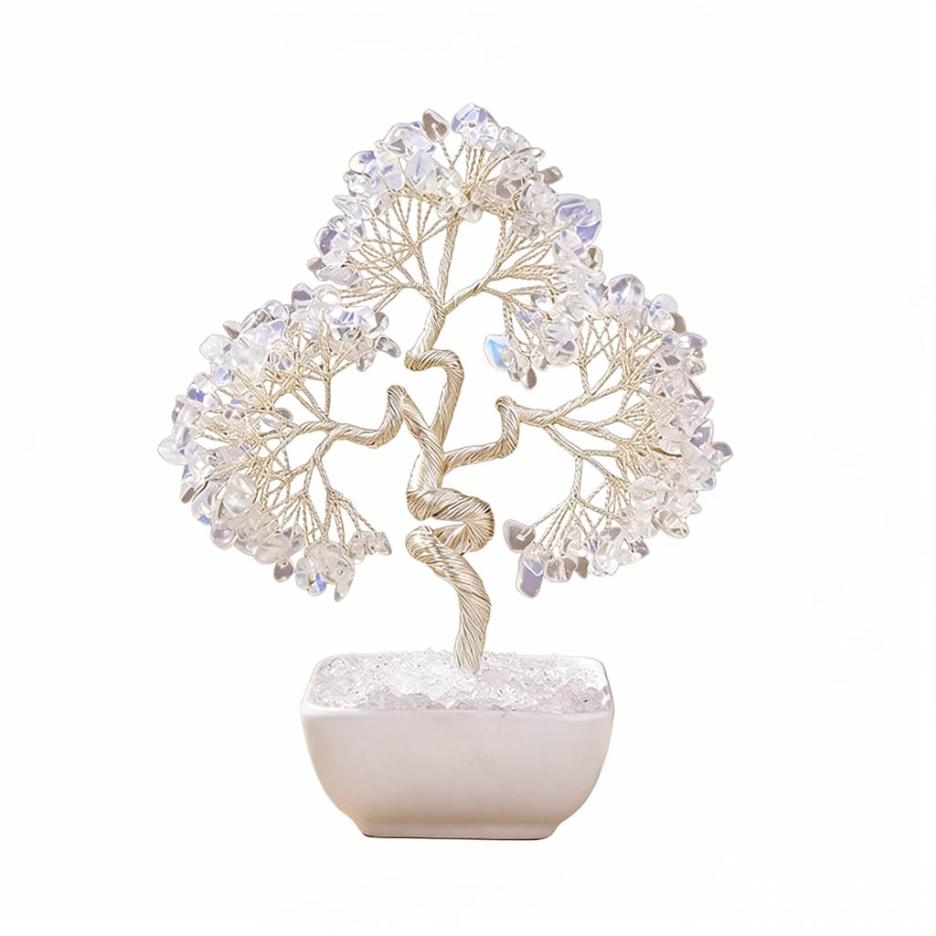 Natural opal crystal tree with ceramic base, feng shui decoration