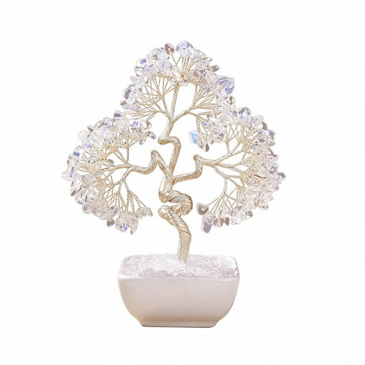 Natural opal crystal tree with ceramic base, feng shui decoration