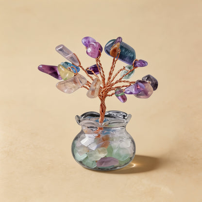 Natural rainbow fluorite crystal tree mini treasure bowl, feng shui decoration