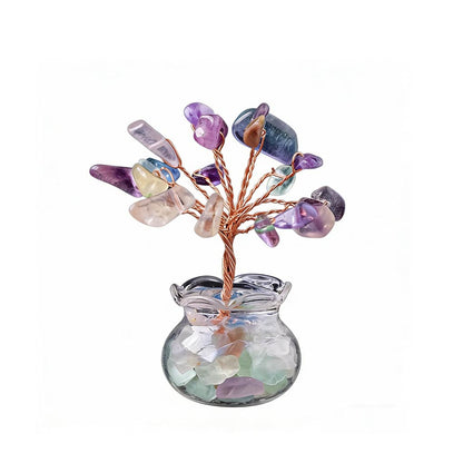 Natural rainbow fluorite crystal tree mini treasure bowl, feng shui decoration