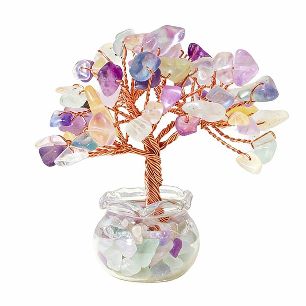 Natural rainbow fluorite crystal tree mini treasure bowl, feng shui decoration
