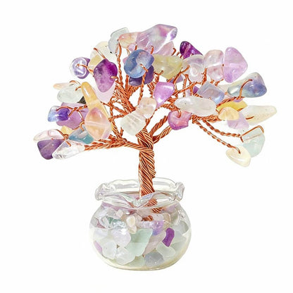 Natural rainbow fluorite crystal tree mini treasure bowl, feng shui decoration