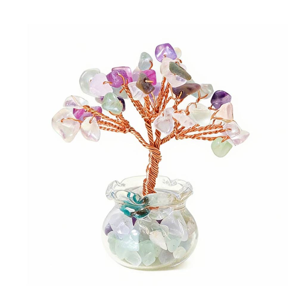 Natural rainbow fluorite crystal tree mini treasure bowl, feng shui decoration