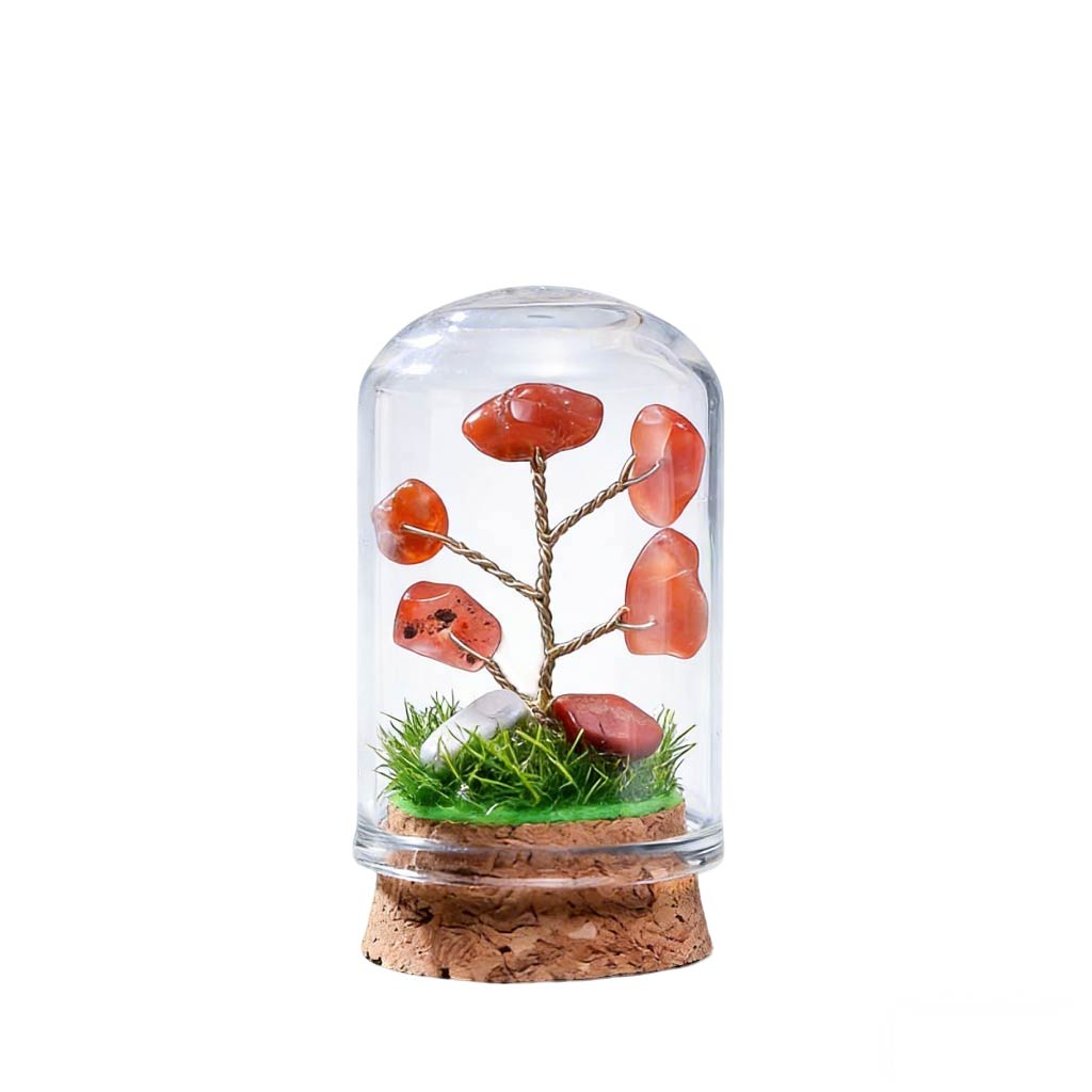 Natural red agate crystal tree mini terrarium, feng shui decoration