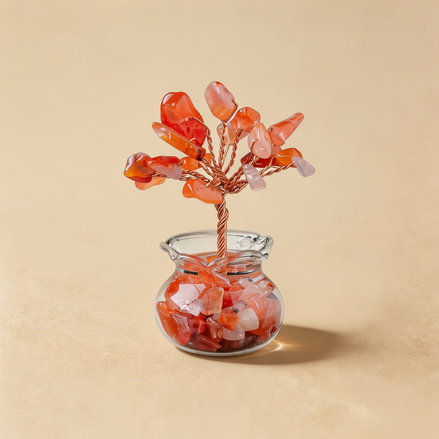 Natural red agate crystal tree mini treasure bowl, feng shui decoration