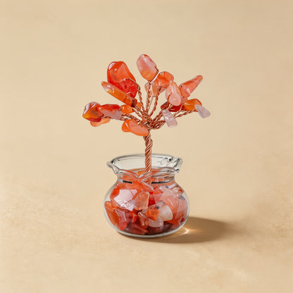 Natural red agate crystal tree mini treasure bowl, feng shui decoration