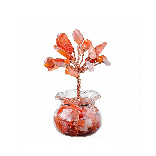 Natural red agate crystal tree mini treasure bowl, feng shui decoration