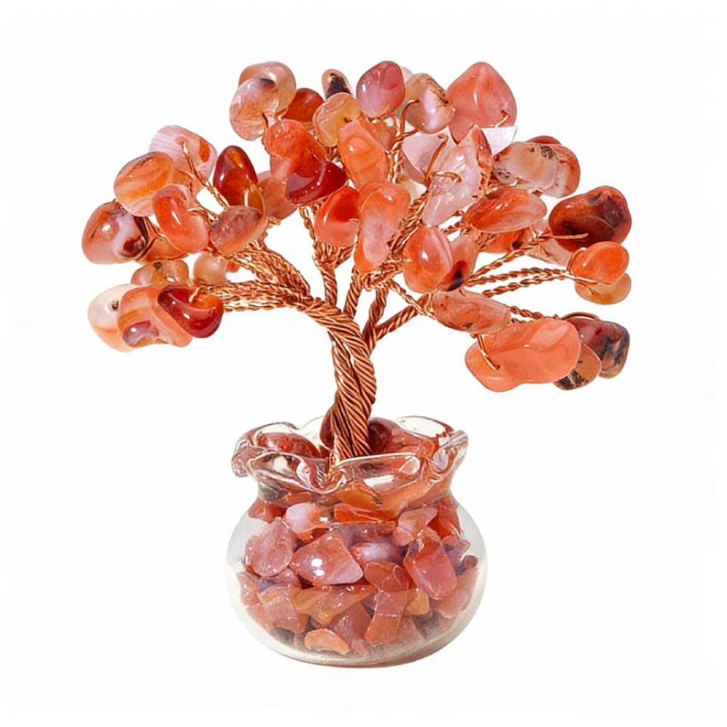 Natural red agate crystal tree mini treasure bowl, feng shui decoration